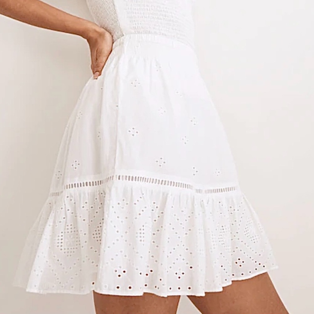 Madewell Embroidered Smock-Waist Ruffle Mini Skirt Large NWT